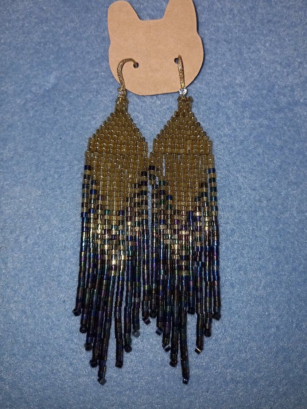 NWT Handmade 18K Gold Plated Cubic Zirconia Beaded Fringe Earrings Long