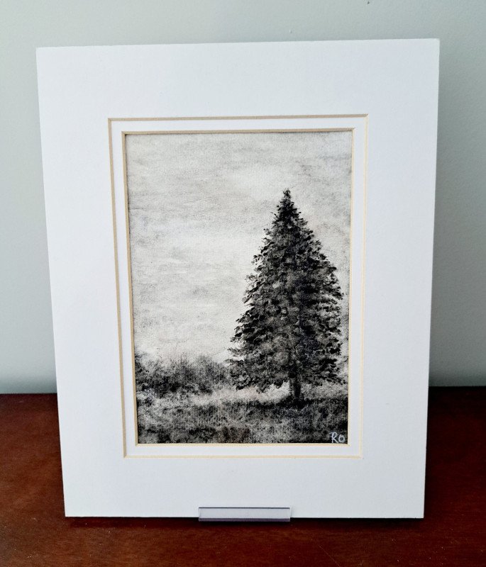 Tree of Wabi Sabi Charcoal Watercolor  Painting