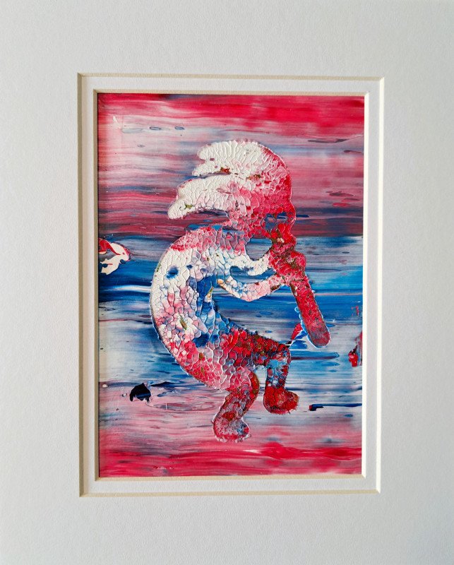 Kokopelli Symbol Original Acrylic Abstract Painting Fine Art in White Mat by Ryan O'Neill