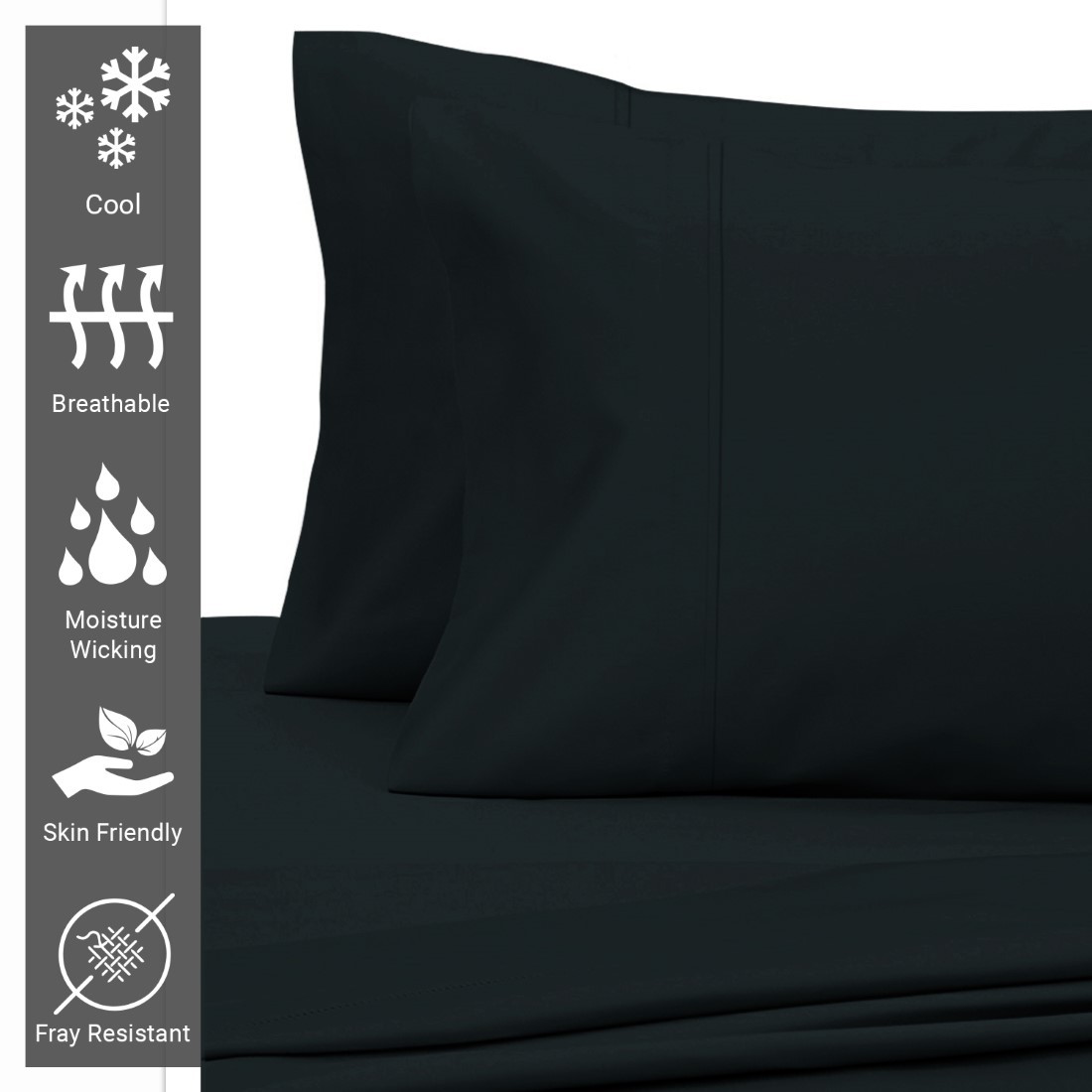 Pizuna 400 Thread Count Cotton Pillowcases 2 Pc-Black-King