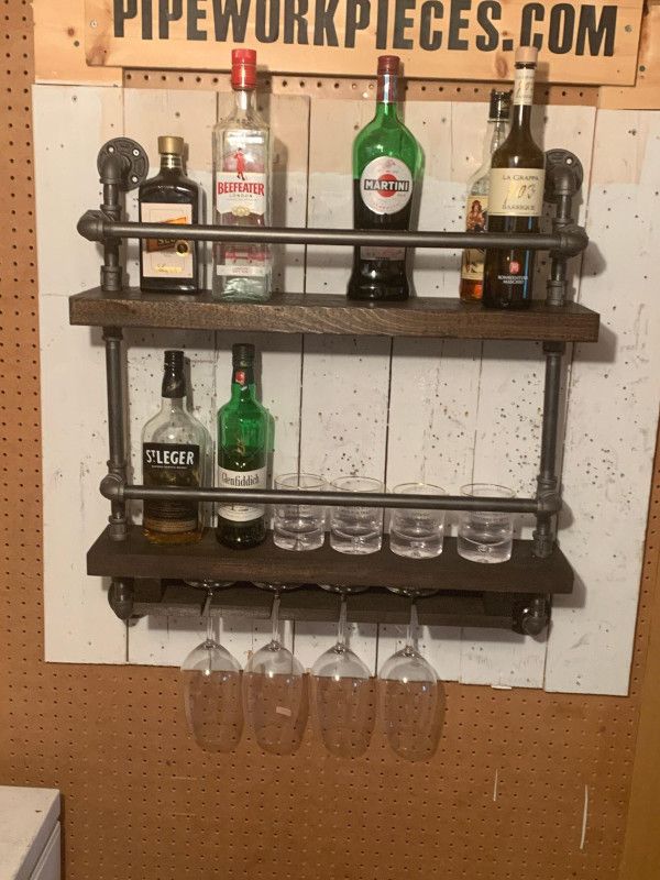 Rustic Bar shelf – pipe bar shelf – retro bar shelf – Bar rack – Scotch shelf