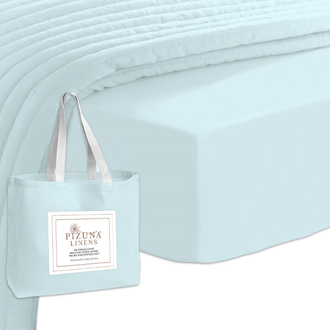 Pizuna 400 Thread Count Cotton Sateen Weave Fitted Sheet-New Baby Blue-Full
