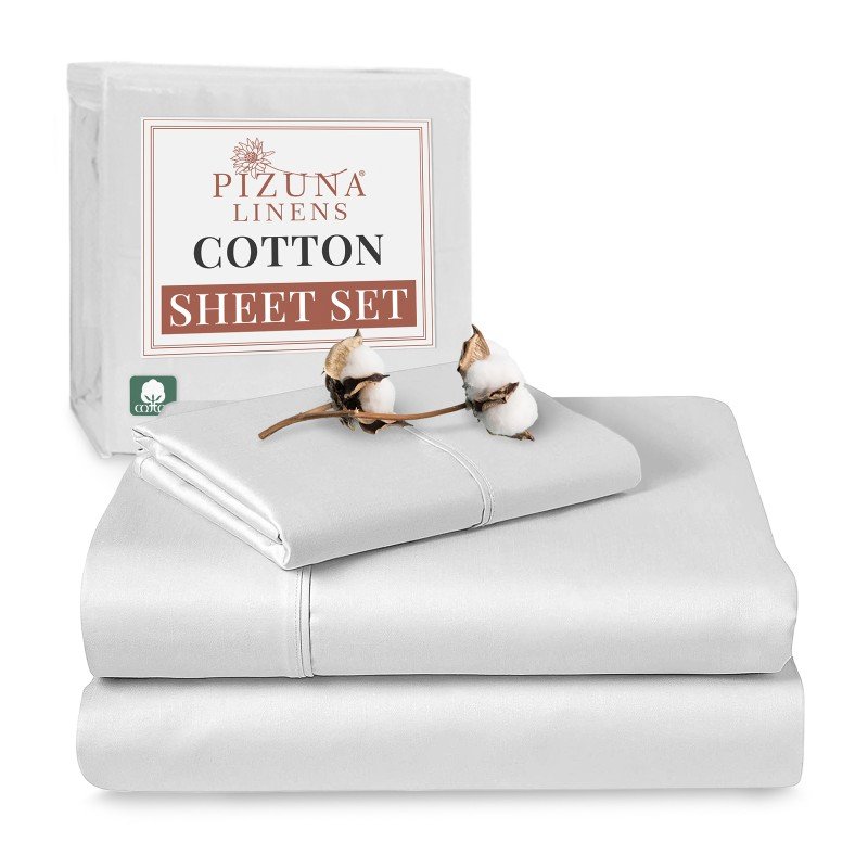 Pizuna 400 Thread Count Cotton Flat Sheet-White-Queen