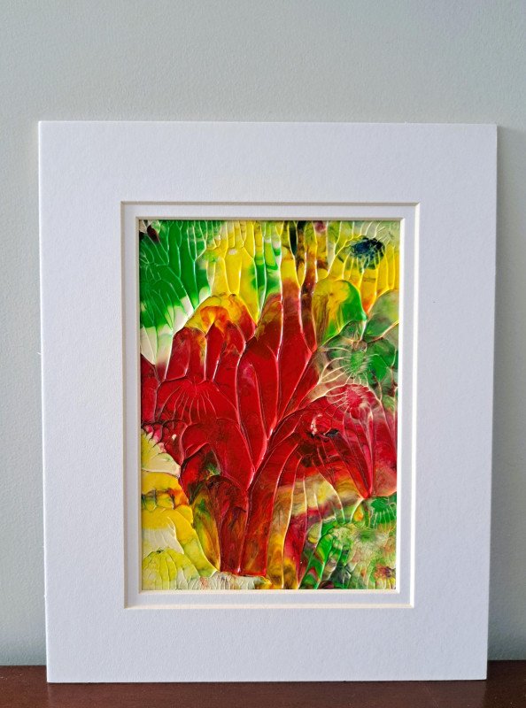 Flower Arrangement Abstract Acrylic Original Painting in White Mat.