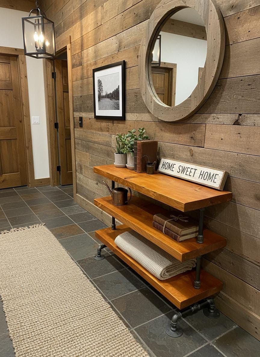 Heavy duty Steampunk Industrial Shoe Rack – Thick Knotty Pine Entryway Storage