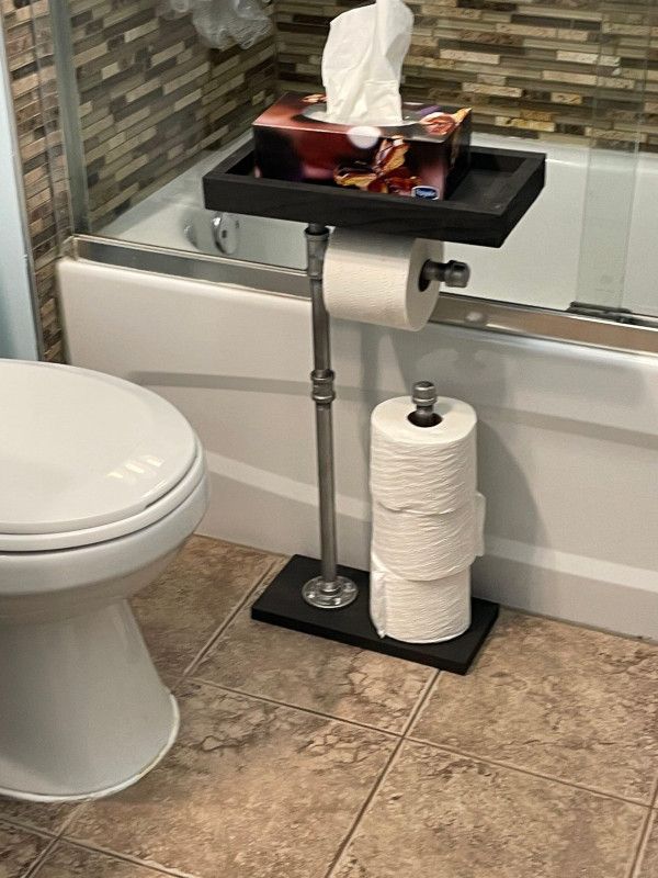 Over and under Industrial Style freestanding 5 roll toilet paper holder