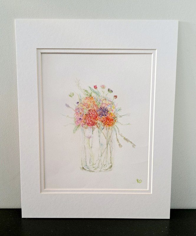 Jar of Wild Flowers Color Pencil Drawing