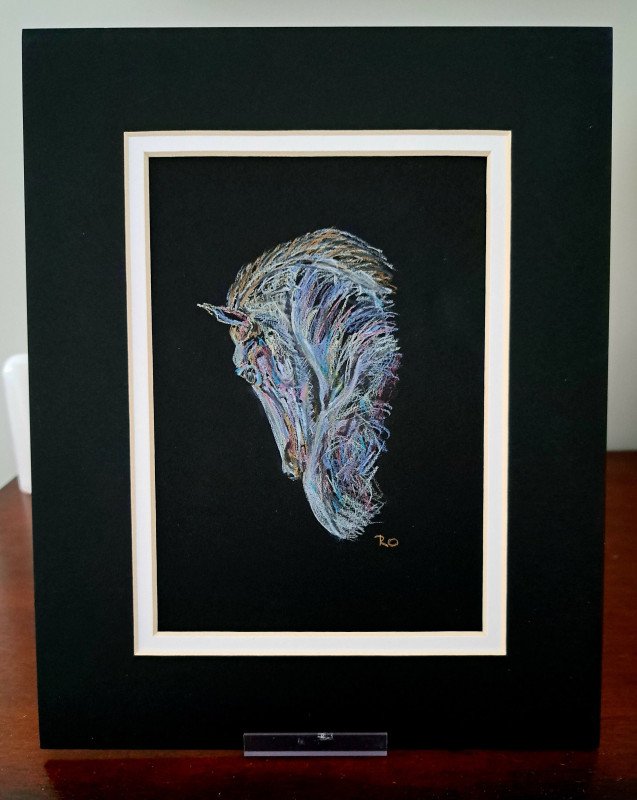 Metallic Horse Pencil Drawing on Black Paper