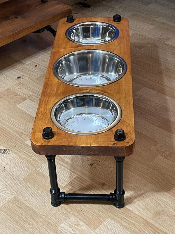 Steampunk Raised Dog Bowl Feeder: Industrial Style, Free Personalization