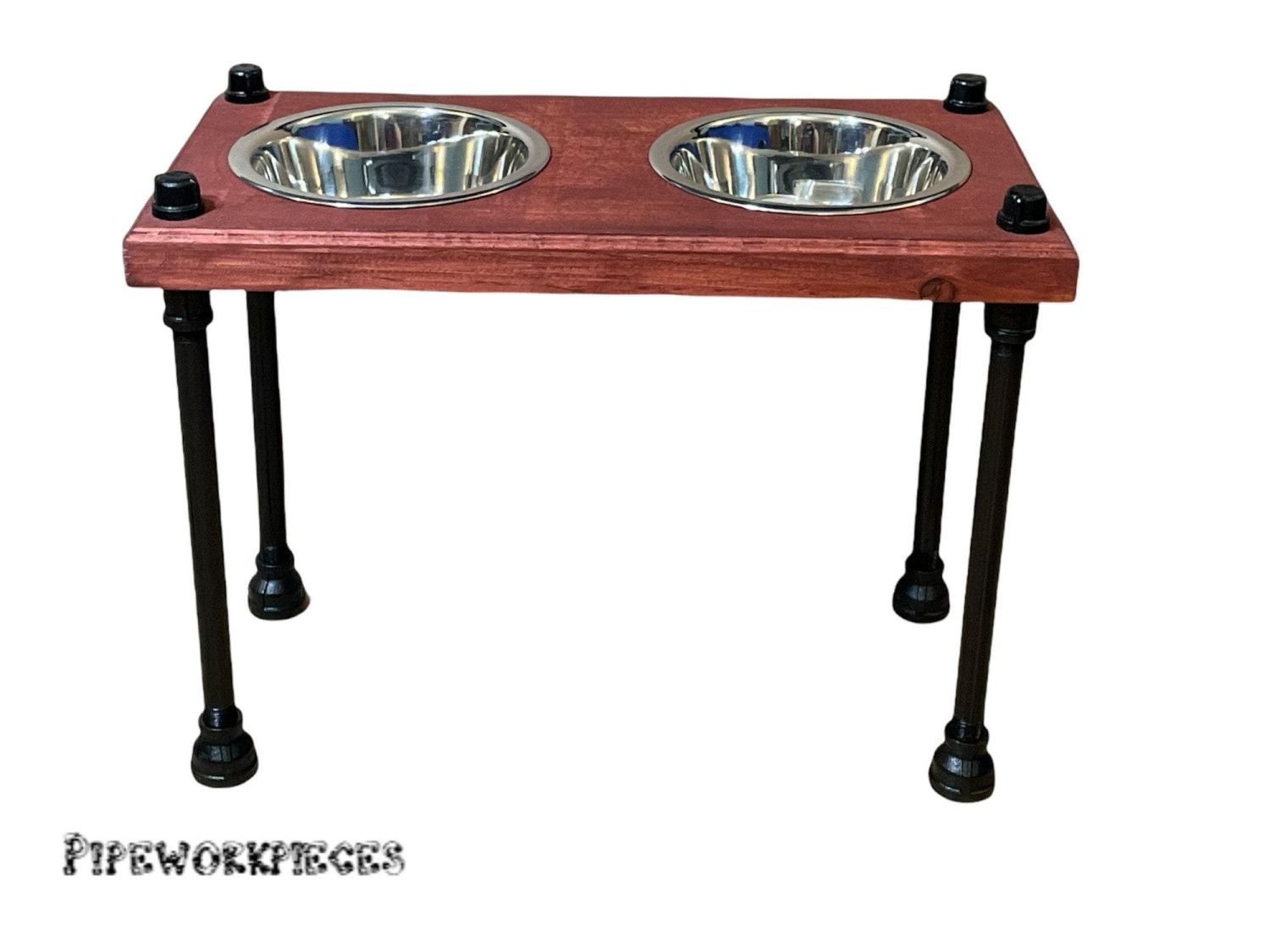Raised Steampunk Dog Bowl Feeder – Industrial Pipe Design, Free Personalization