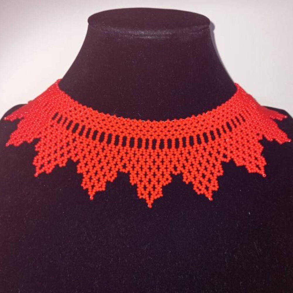 [MADE TO ORDER] Boho Red Beaded Collar Necklace - Ukrainian Sylyanka