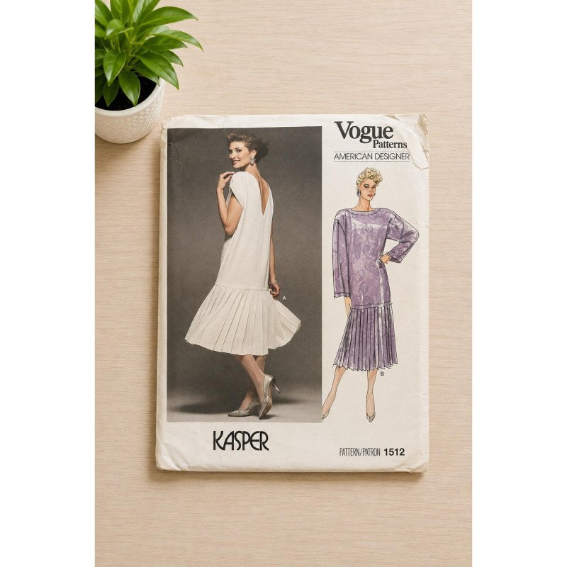 Vogue 1512 Kasper Uncut Vintage 1980s Designer Dress Sewing Pattern Flapper