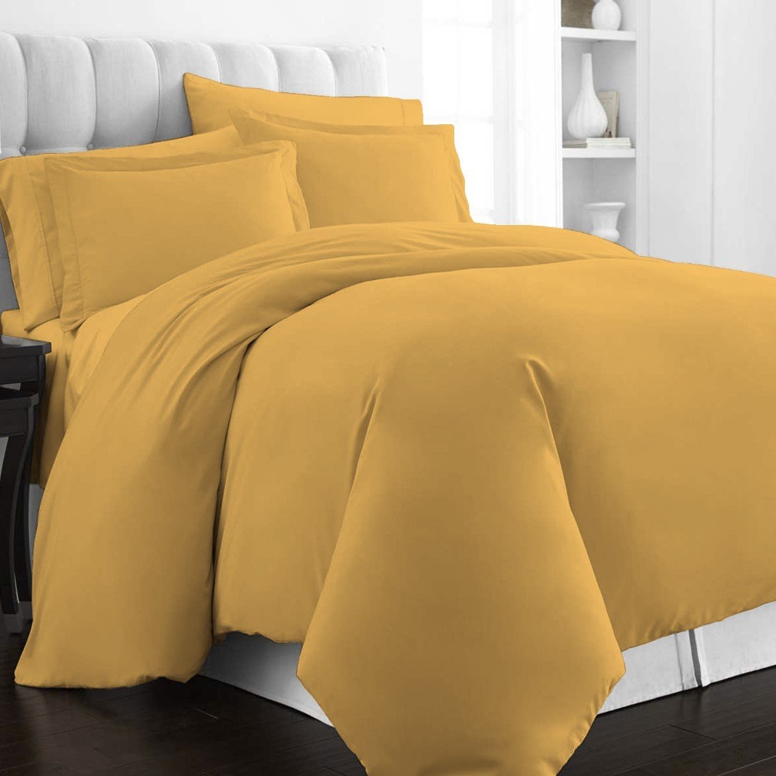 Pizuna 400 Thread Count Long Staple 100% Pure Cotton Duvet Cover Set - Twin - Mustard Yellow