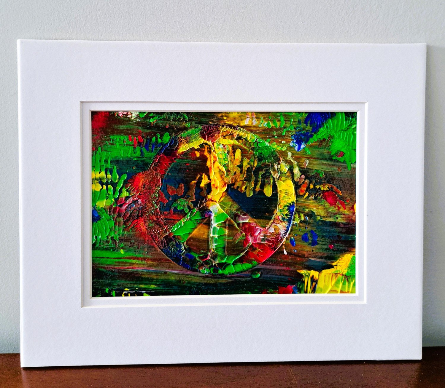Original Acrylic Abstract Peace Painting Fine Art in Double White Mat by Ryan O'Neill
