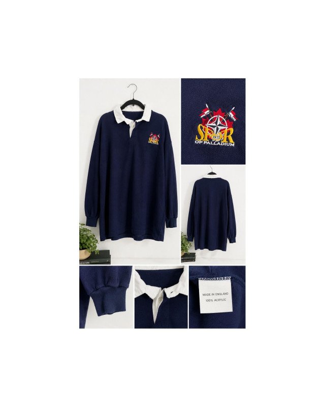 Vintage Made In England Rugby Shirt SOFR Palladium Embroidered Navy Pullover