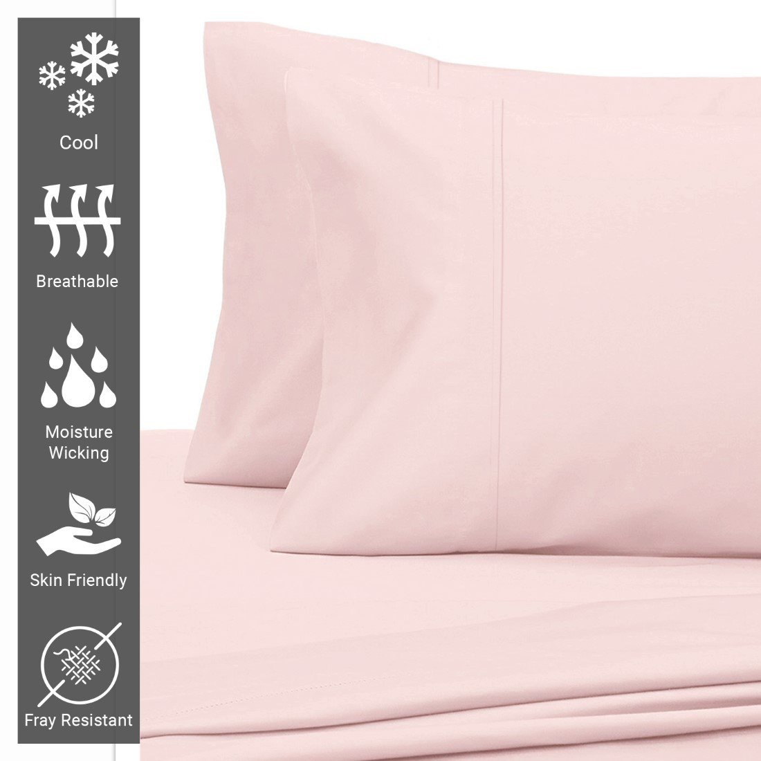 Pizuna 400 Thread Count Long Staple 100% Pure Cotton Pillow Case - Queen - Light Pink