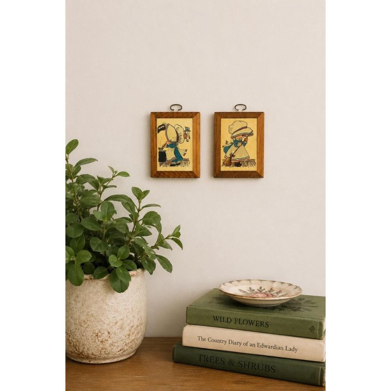Vintage Folk Art Country Kitchen Mini Framed Prints Set Cottagecore Farmhouse