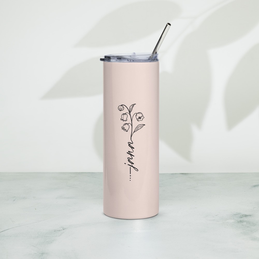 Personalized Birth Month Flower & Name Wisp Pink Tumbler