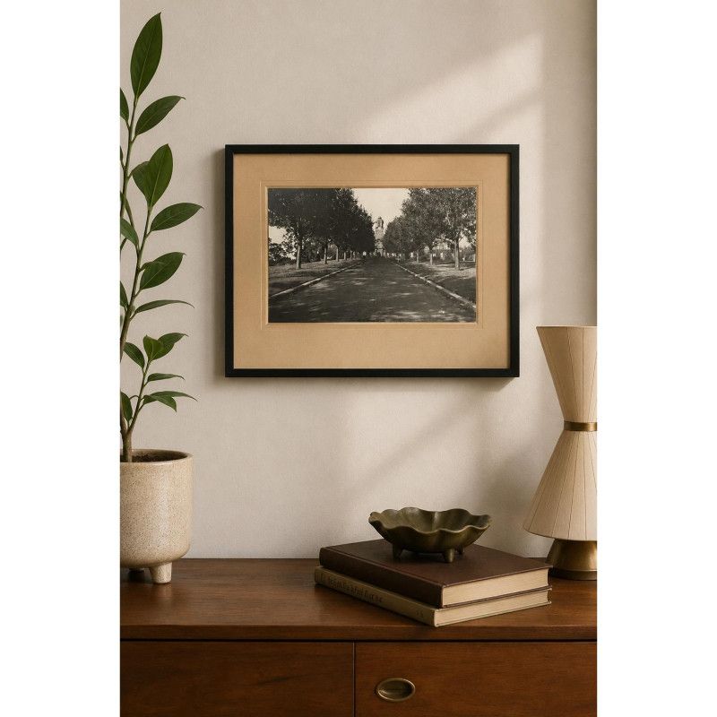 Vintage Black White Architectural Photograph Framed Historic Avenue Wall Art