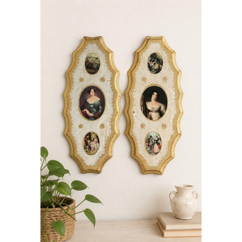 Vintage Italian Florentine Wood Wall Plaques Gold Gilded Hollywood Regency Set