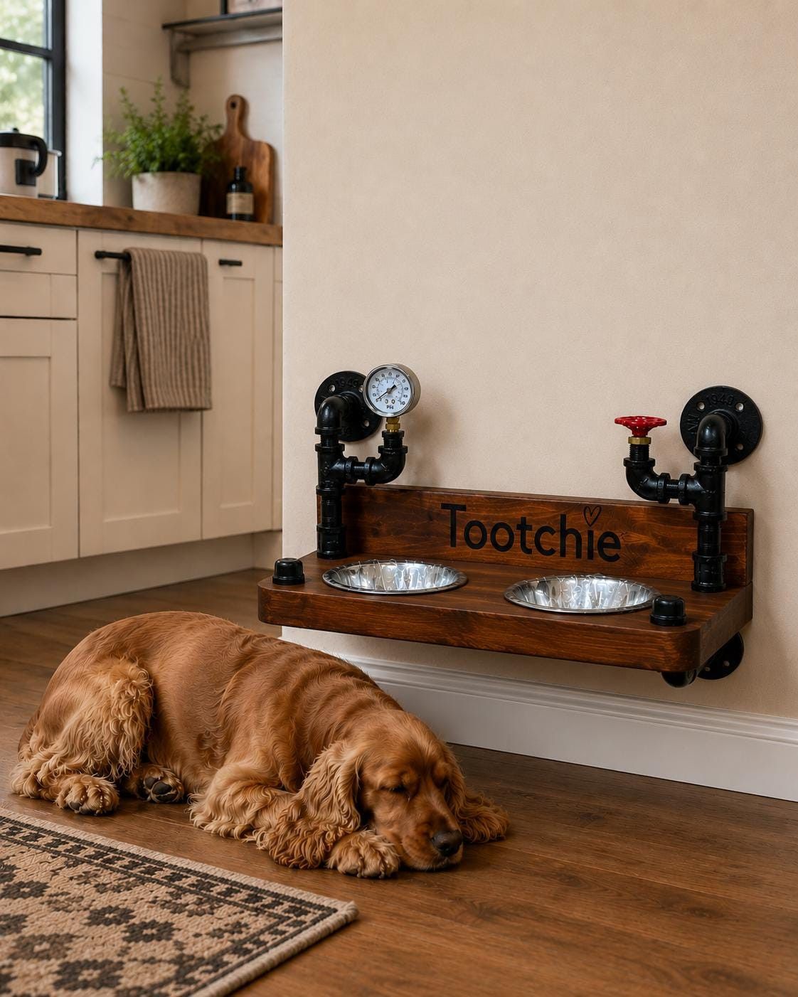 Industrial Floating Dog Bowl Feeder: Wall Mounted, Free Personalization