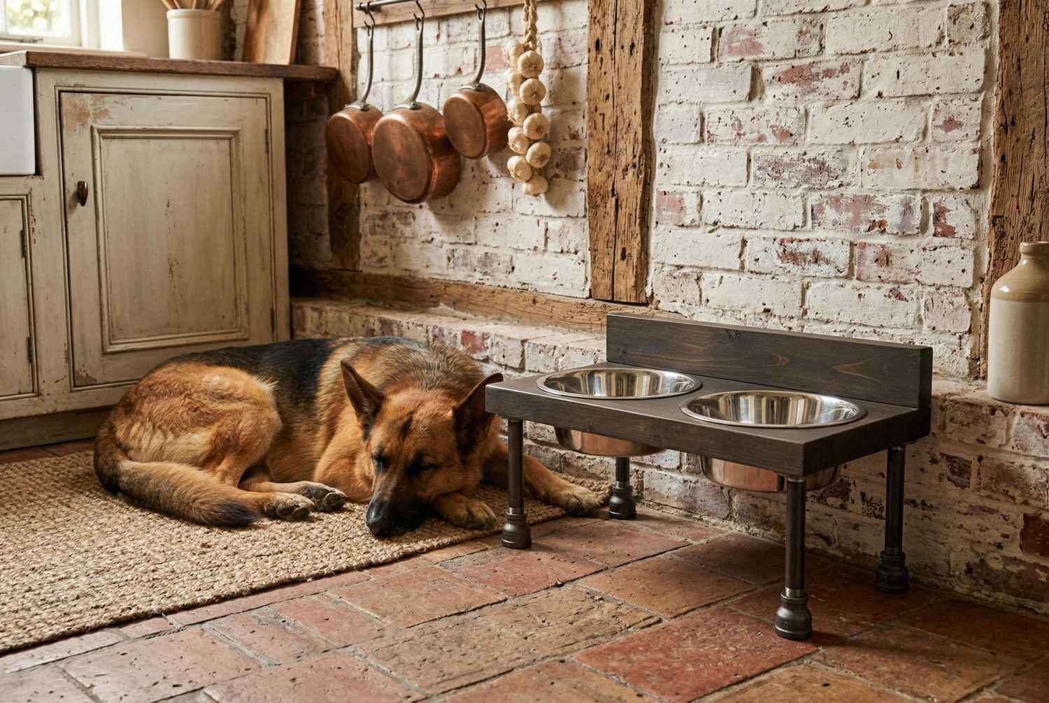Industrial Inspired Raised Dog Bowl Feeder with optional backsplash