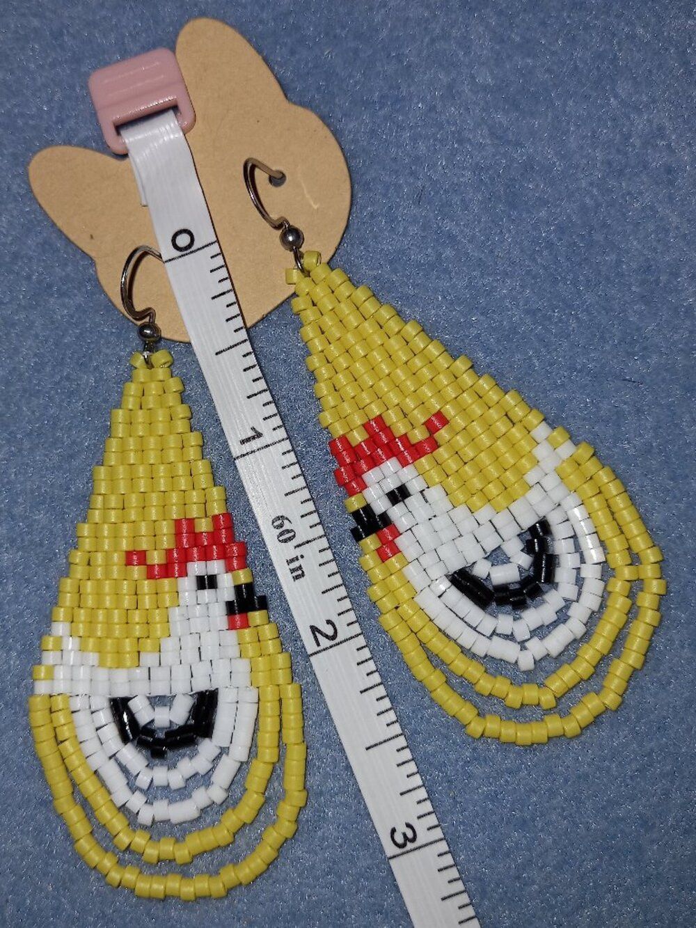 NWT Handmade Beaded Chicken Earrings Quirky Statement Boho