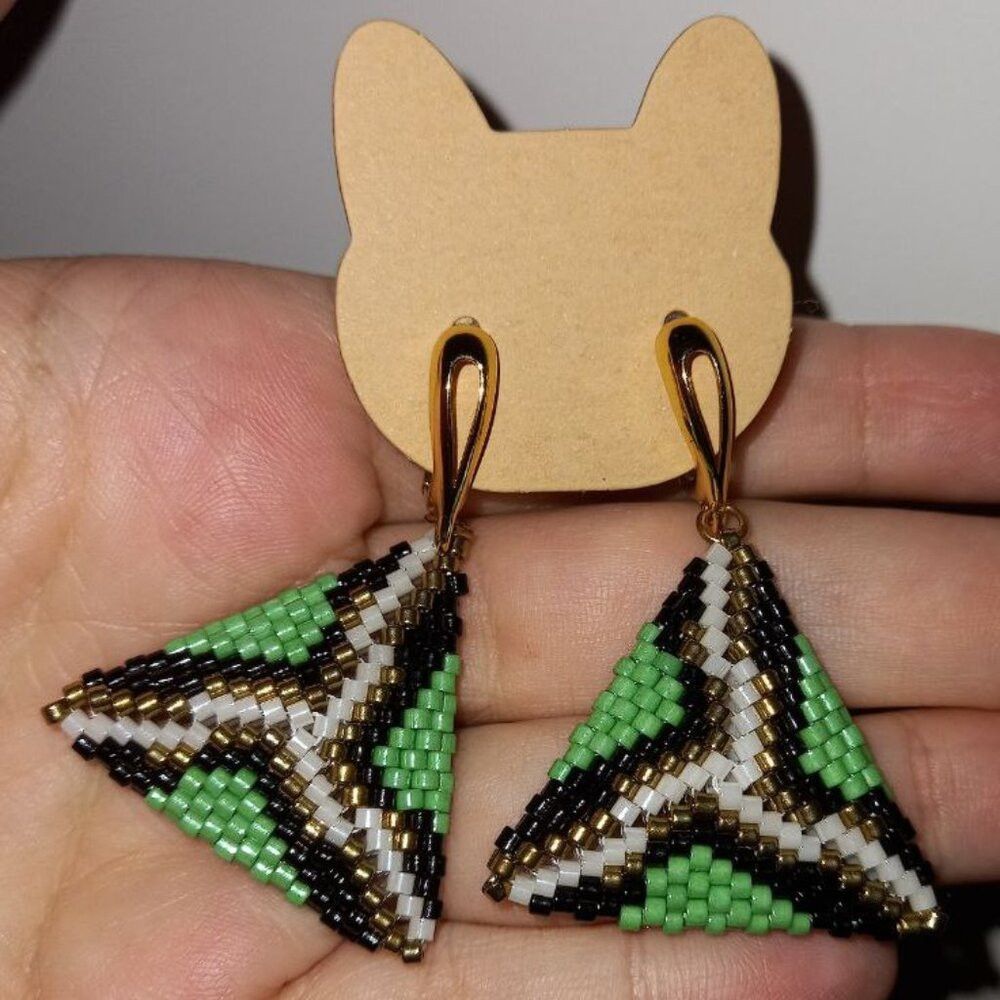 UPDATED  Handmade 3D Peyote Beaded Earrings  18K Gold Plated  Green Snake