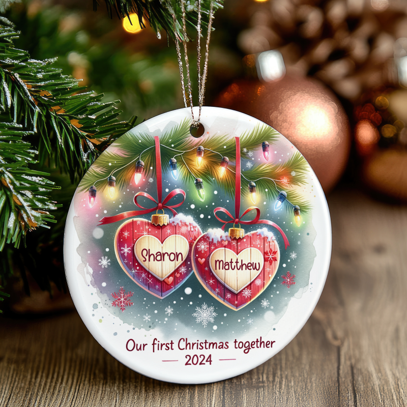 Our First Christmas Together Ornament - Hearts Design 1