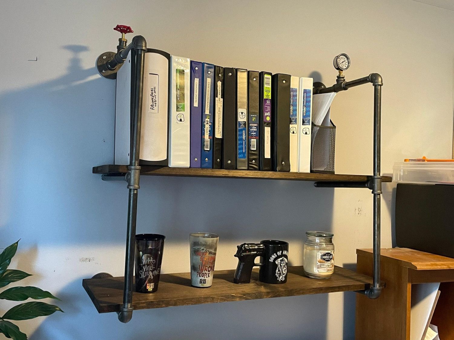 Steampunk Paper Towel Holder with Shelf: Industrial Kitchen Decor