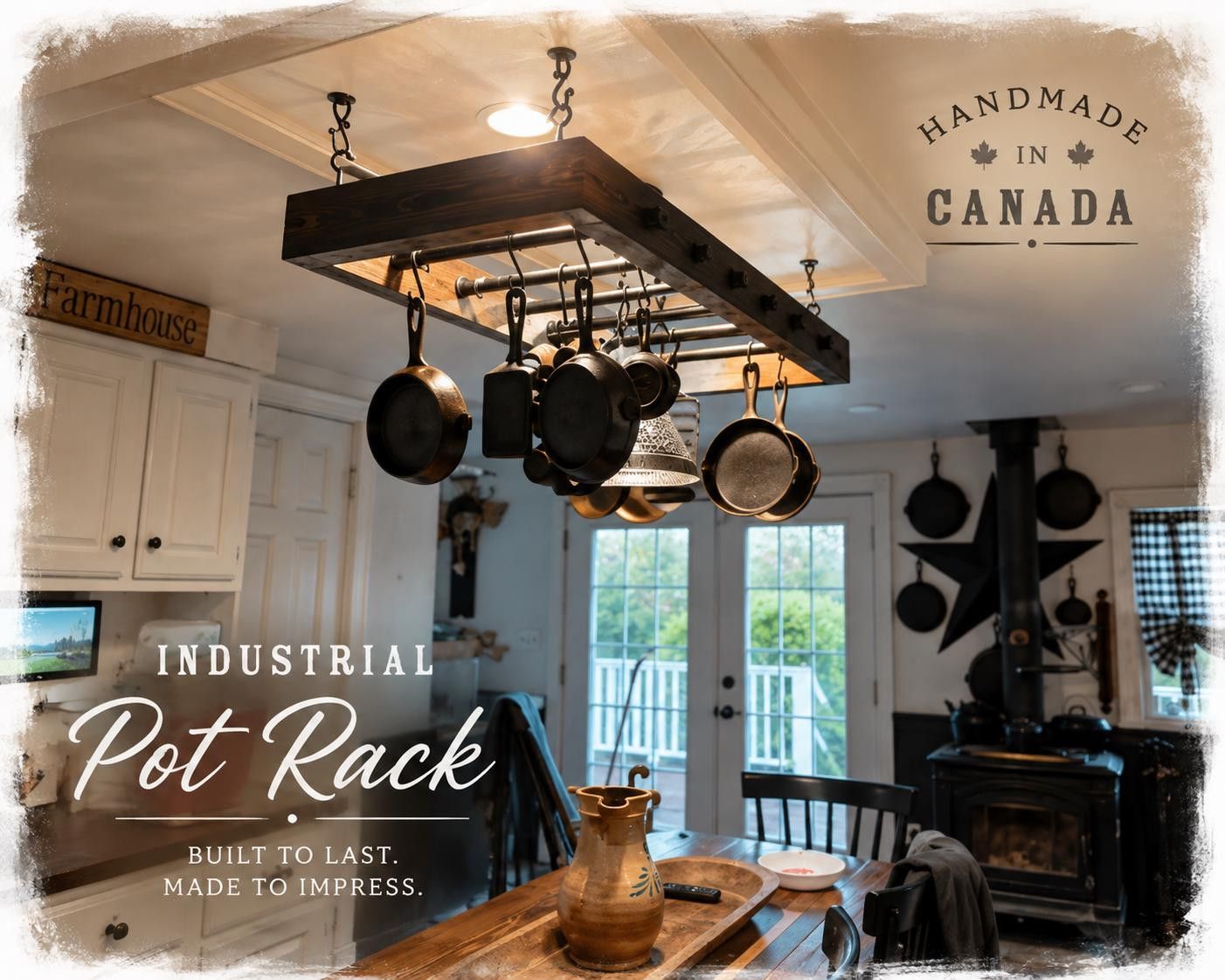 Ceiling Pot Rack Ladder, Wood And Iron, Kitchen Organizer