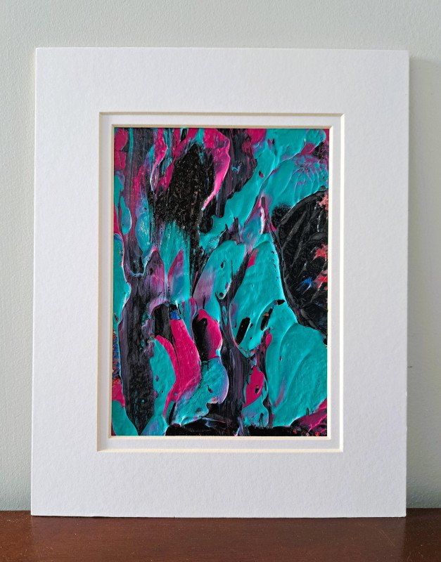 Original Acrylic Abstract Retro 1980's Painting in White Mat.