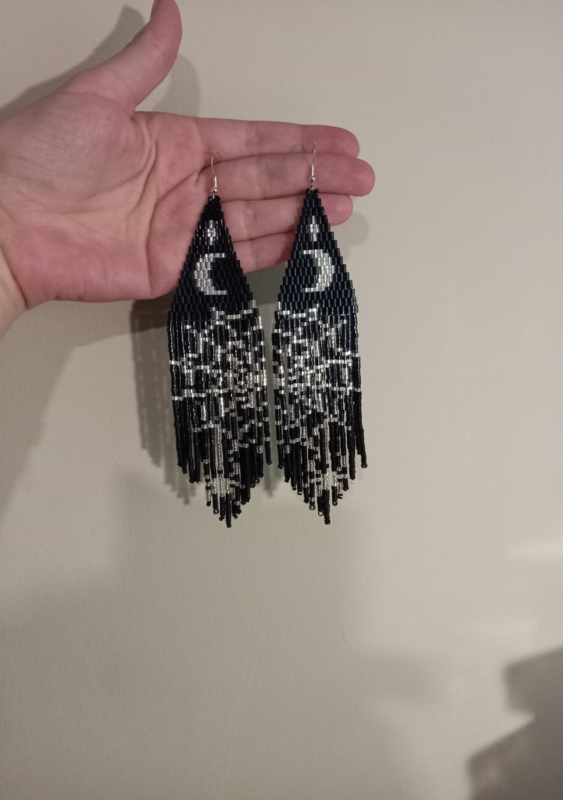 Midnight Moon & Spiderweb Beaded Earrings – Silver 925 Hooks