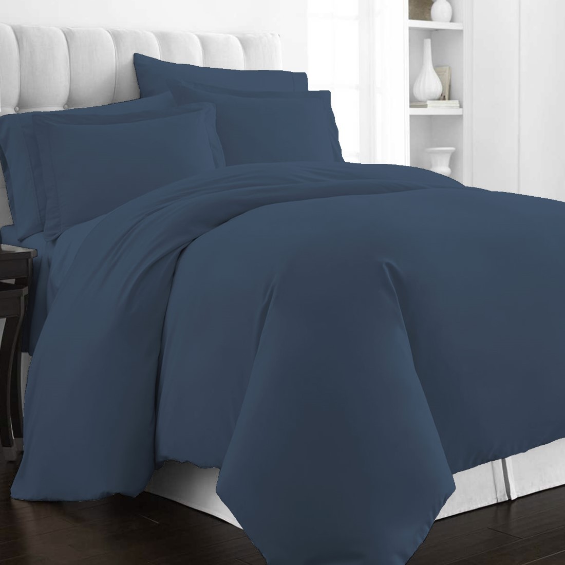 Pizuna Cotton Duvet Cover Set 400 Thread Count Dark Blue-Queen-Full