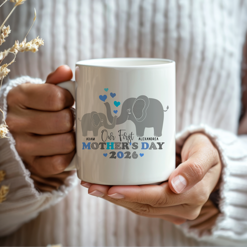 Our First Mother's Day Mug - Elephant Design - Personalized