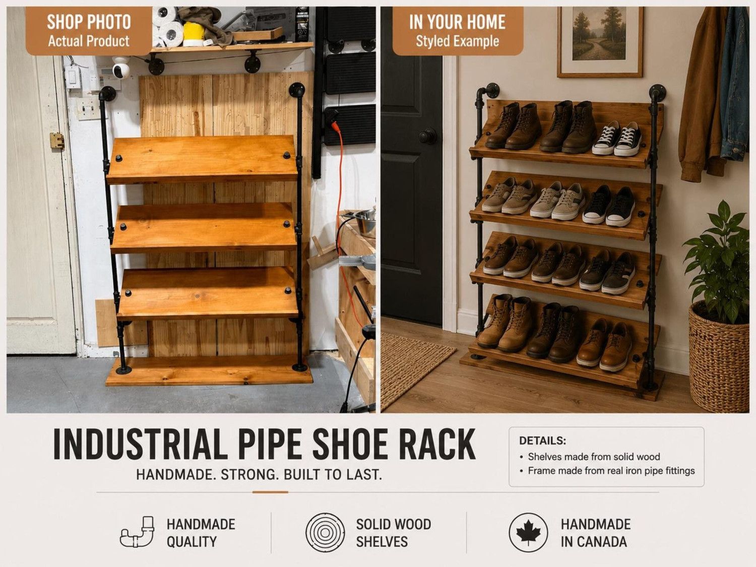 7 shelf industrial style shoe rack – display rack – bookcase with steampunk style decorative handles – new lower prices