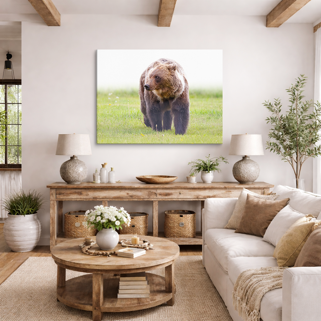 Grizzly Bear in Green Meadow | Canvas Wall Art