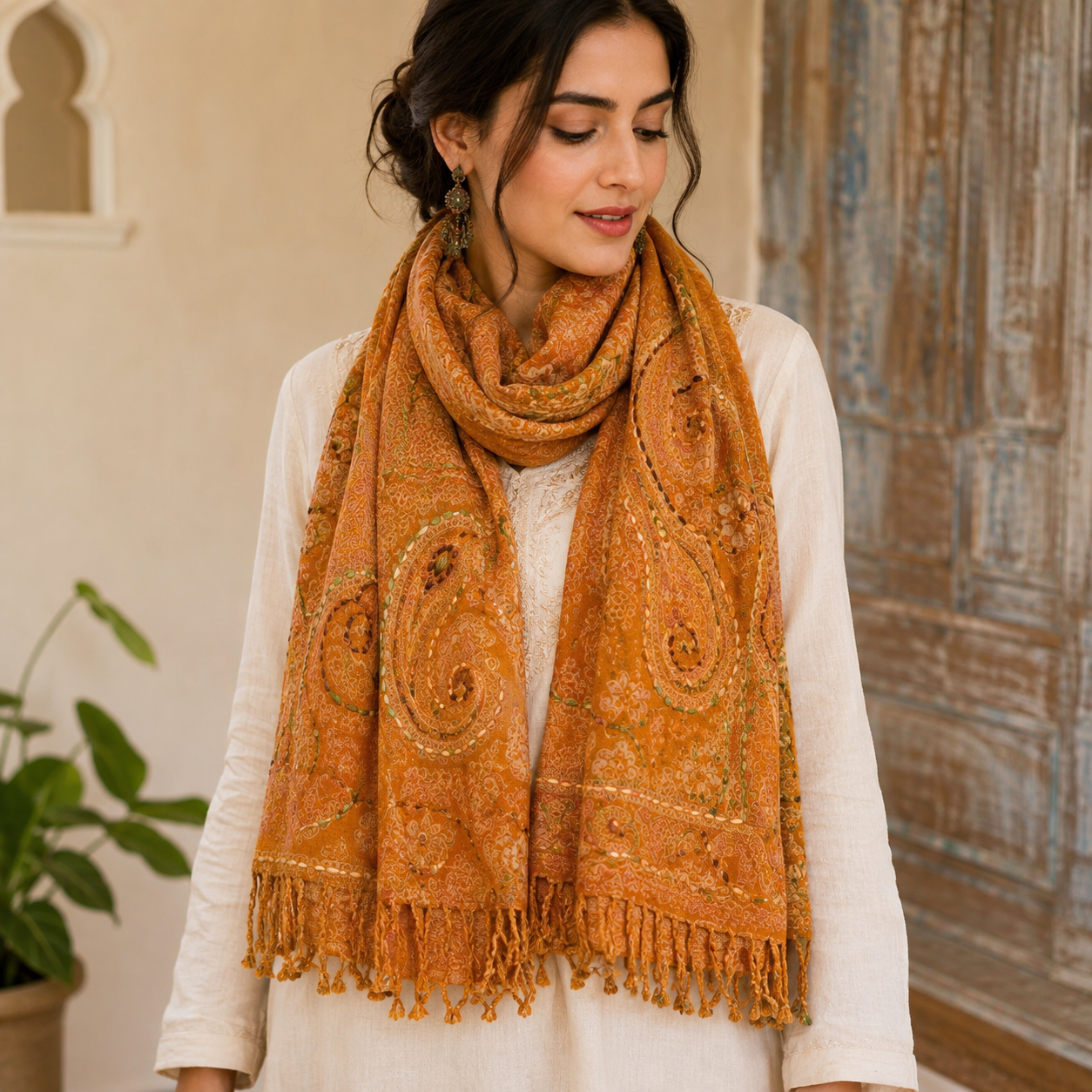 Modal jamawar Kashmiri wool & silk stole
