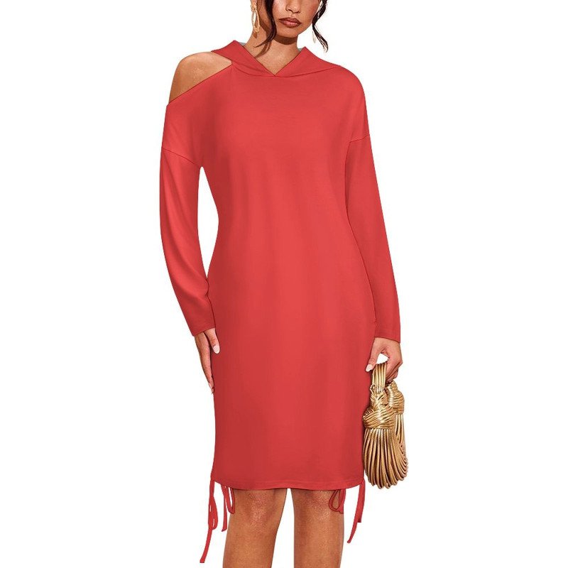 Hathrowa Hooded Off the Shoulder Hoodie Dress