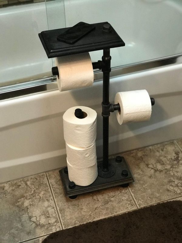 Industrial Toilet Paper Holder with Phone Shelf: Freestanding Retro Roll Stand