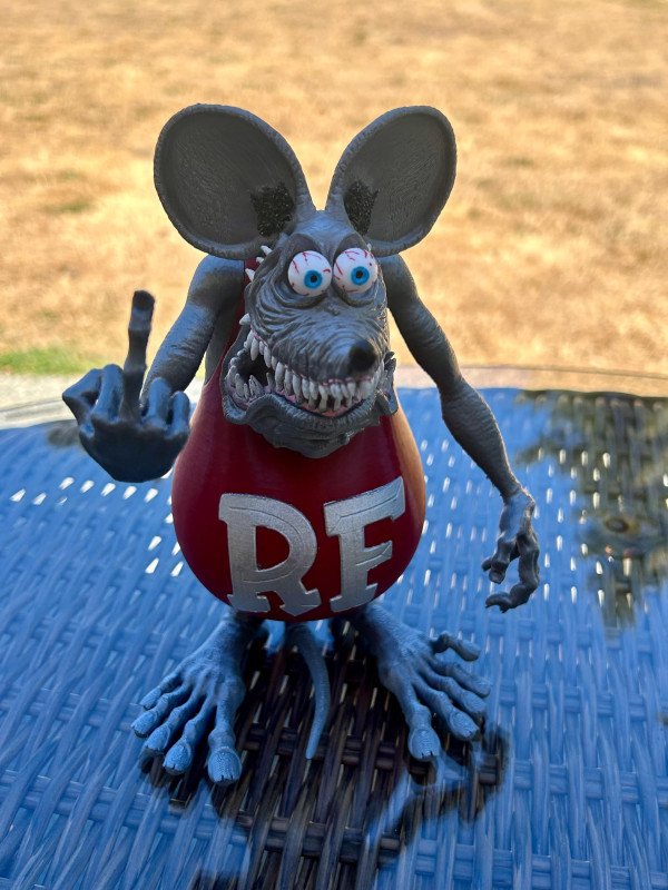 Rat Fink figurine - Large Rat Fink toy - Rat Fink Collectible - Middle finger Rat Fink - Silver Big Daddy Rat Fink man cave collectible RF