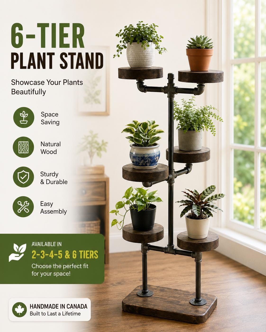 3 tier Industrial style Plant Stand with metal base