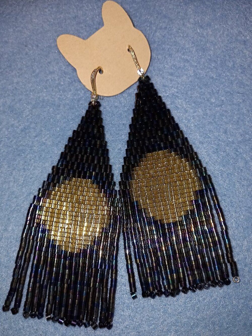NWT Handmade Beaded Moon Fringe Earrings 18K Gold Cubic Zirconia