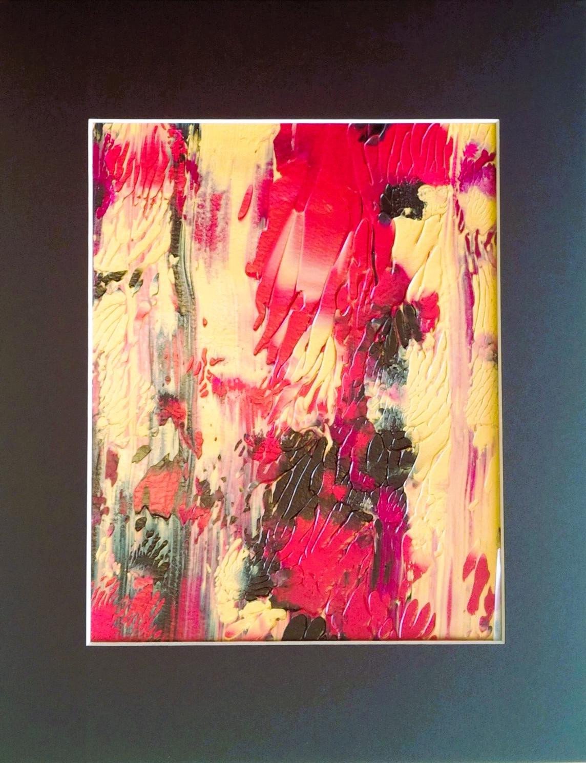 Red and Black Abstract original Painting in Black Mat