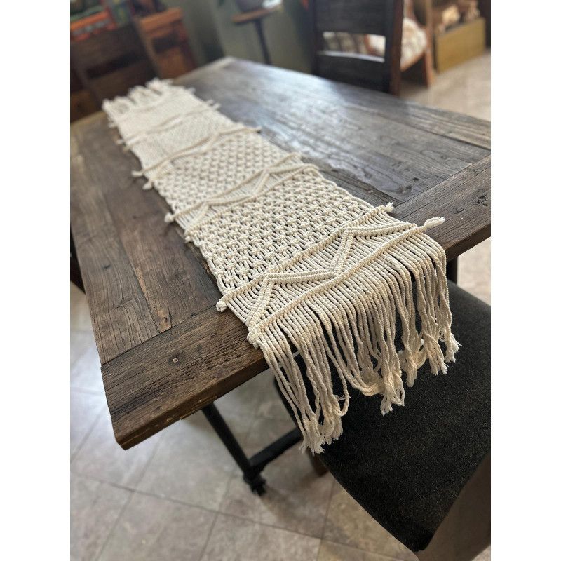 Vintage Handmade Ivory Macramé Table Runner / Wall Hanging Boho Cottagecore