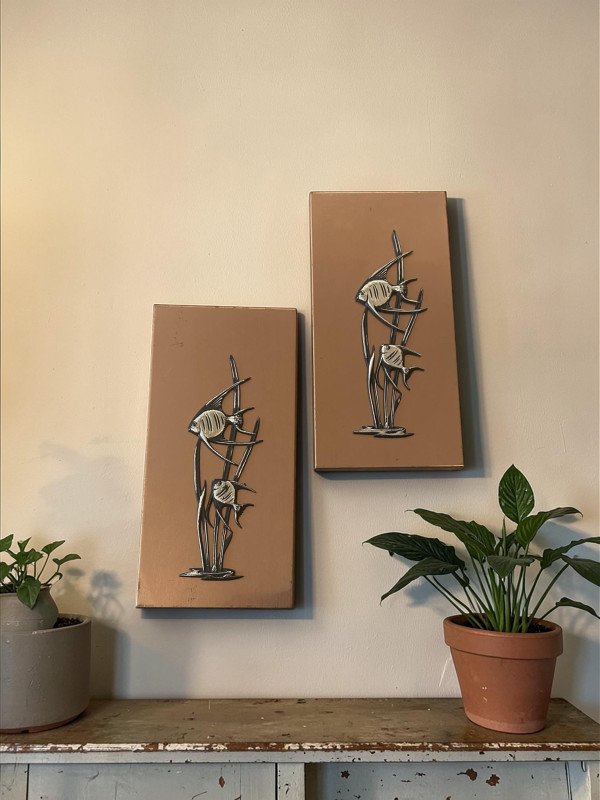 Vintage 1970s Copper Fish Wall Art Set Mid Century Nautical Coastal Decor Relief Plaques