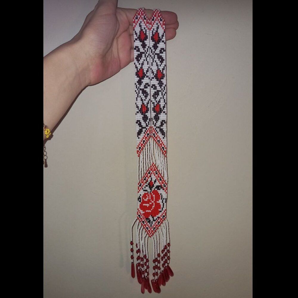 Gerdan with Red Rose – Inspired by Ukrainian Embroidery