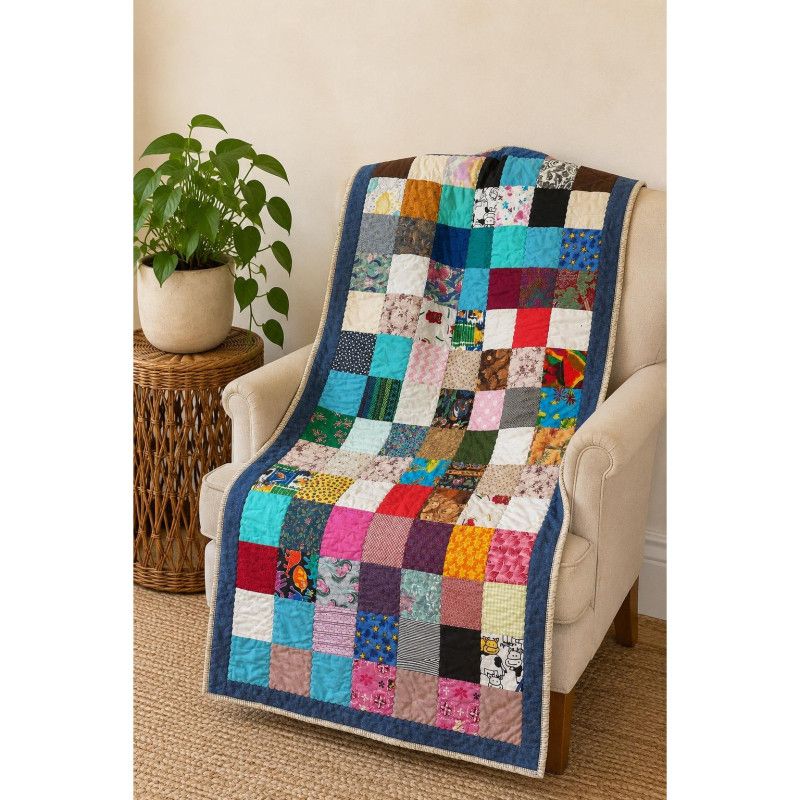 Handmade Patchwork Memory Quilt Throw Child Blanket Fleece Sports Back Bright