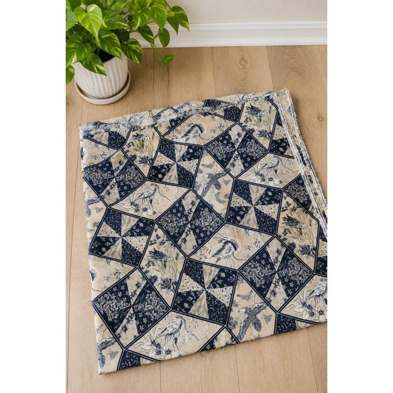 Vintage Michael Miller Japanese Cranes Cotton Quilt Fabric 45x168 Blue Floral