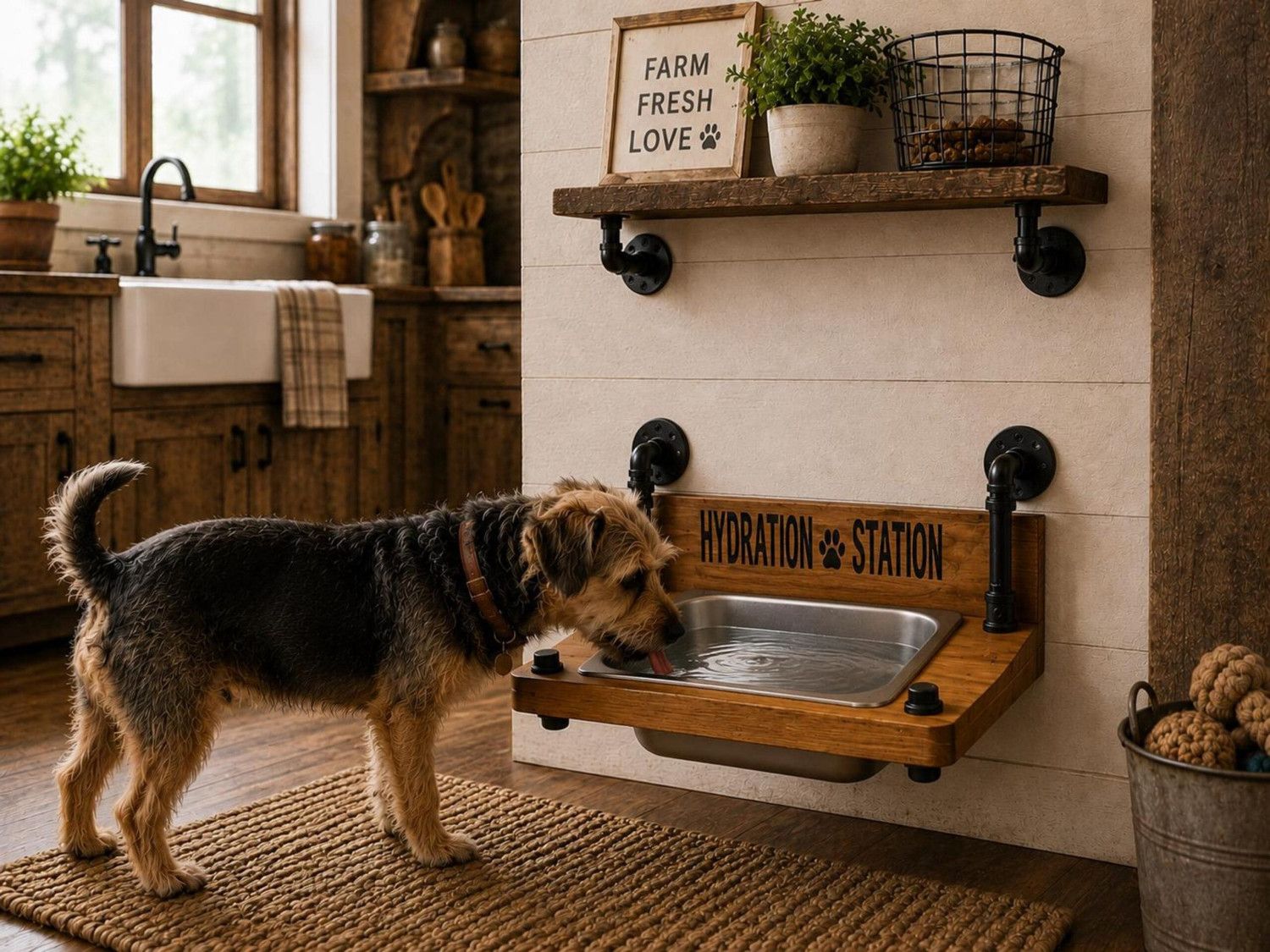 Handcrafted Floating Dog Water Bowl – Wall Mount Pet Hydration Station